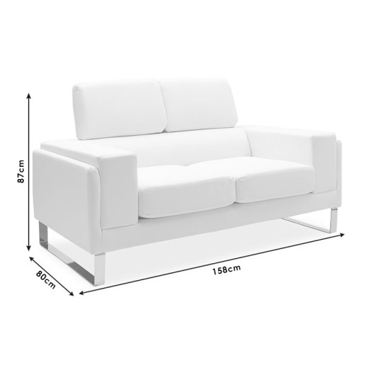 Καναπές Shea  2θέσιος PU ivory-inox 158x80x87εκ