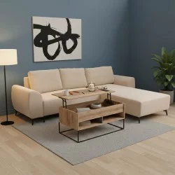Kαναπές κρεβάτι τριθέσιος αναστρέψιμος Settee  ύφασμα με αποθηκευτικό χώρο σε μπεζ απόχρωση 286x204x93εκ