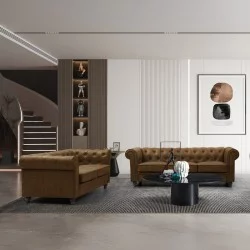 Kαναπές τριθέσιος τ. Chesterfield  pu σε αντικέ καφέ απόχρωση 203x84x67εκ
