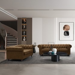 Kαναπές διθέσιος τ. Chesterfield  pu σε αντικέ καφέ απόχρωση 160x84x67εκ