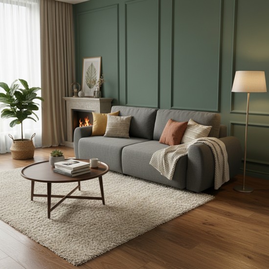 Kαναπές-κρεβάτι τριθέσιος Hungie  υφασμα γκρι 250x92x89εκ