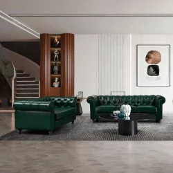 Kαναπές τριθέσιος τ. Chesterfield  pu κυπαρισσί 203x84x67εκ