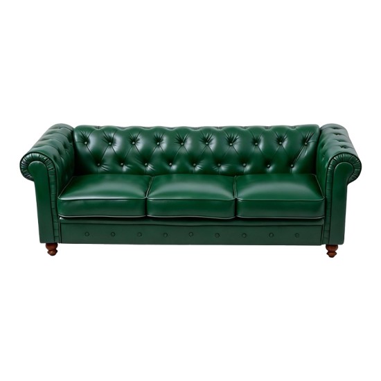 Kαναπές τριθέσιος τ. Chesterfield  pu κυπαρισσί 203x84x67εκ