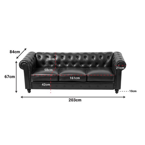 Kαναπές τριθέσιος τ. Chesterfield  pu κυπαρισσί 203x84x67εκ--(Eλάχ.Ποσότητα:)