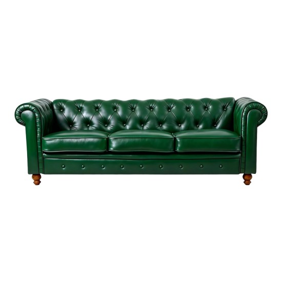 Kαναπές τριθέσιος τ. Chesterfield  pu κυπαρισσί 203x84x67εκ