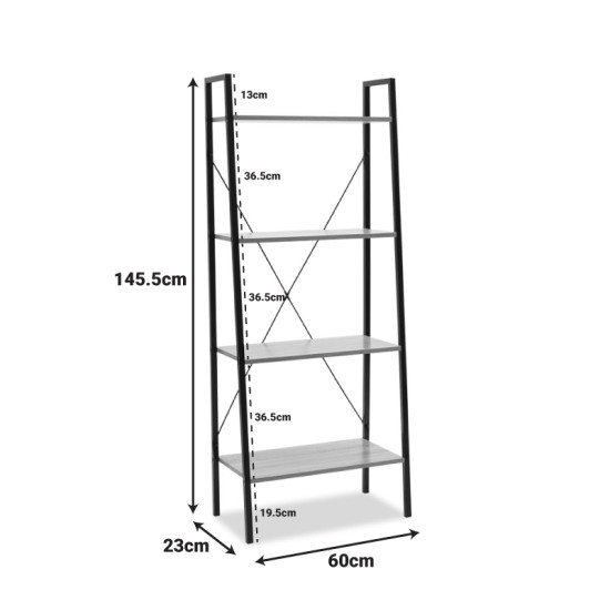 Βιβλιοθήκη- Ραφιέρα Ramon  φυσικό-μαύρο 60x23x145,5εκ