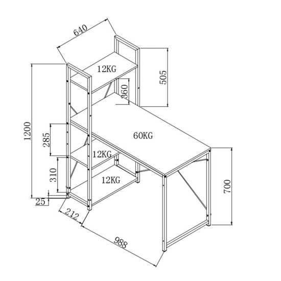 Γραφείο-ραφιέρα Ramon  φυσικό-μαύρο 122x64x120εκ Model: 085-000003