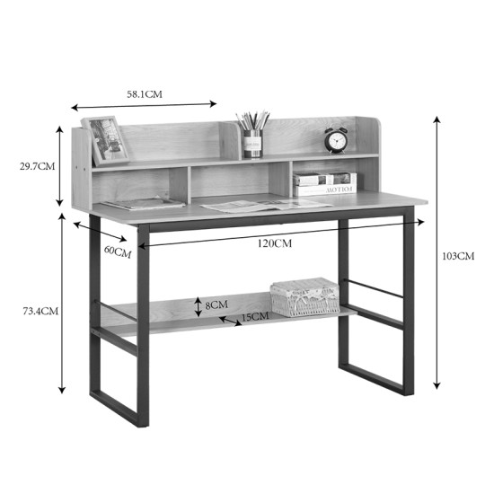 Γραφείο εργασίας Biuro  oak- μαύρο μέταλλο 120x60x103εκ