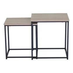 Τραπέζια σαλονιού Masuta  2τεμ. mdf μαυρο με εφε μαρμάρου- μαύρο μέταλλο