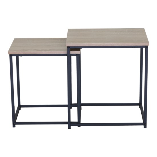 Τραπέζια σαλονιού Masuta  2τεμ. mdf μαυρο με εφε μαρμάρου- μαύρο μέταλλο