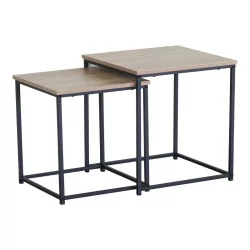 Τραπέζια σαλονιού Masuta  2τεμ. mdf μαυρο με εφε μαρμάρου- μαύρο μέταλλο