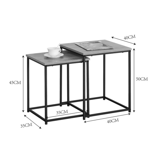 Τραπέζια σαλονιού Masuta  2τεμ. mdf μαυρο με εφε μαρμάρου- μαύρο μέταλλο