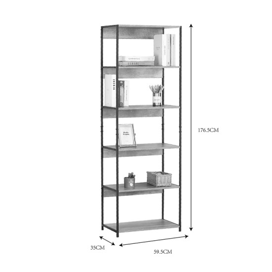 Βιβλιοθήκη Kaliano  oak-μαύρο μέταλλο 59.5x35x176.5εκ