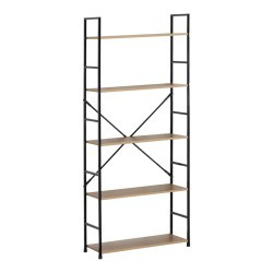 Βιβλιοθήκη Manlo  oak με μαύρο μέταλλο 58.6x23.5x144εκ