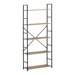 Βιβλιοθήκη Manlo  oak με μαύρο μέταλλο 58.6x23.5x144εκ