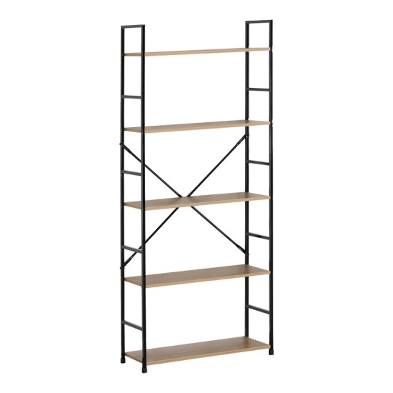 Βιβλιοθήκη Manlo  oak με μαύρο μέταλλο 58.6x23.5x144εκ