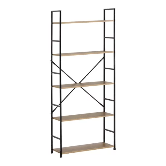 Βιβλιοθήκη Manlo  oak με μαύρο μέταλλο 58.6x23.5x144εκ
