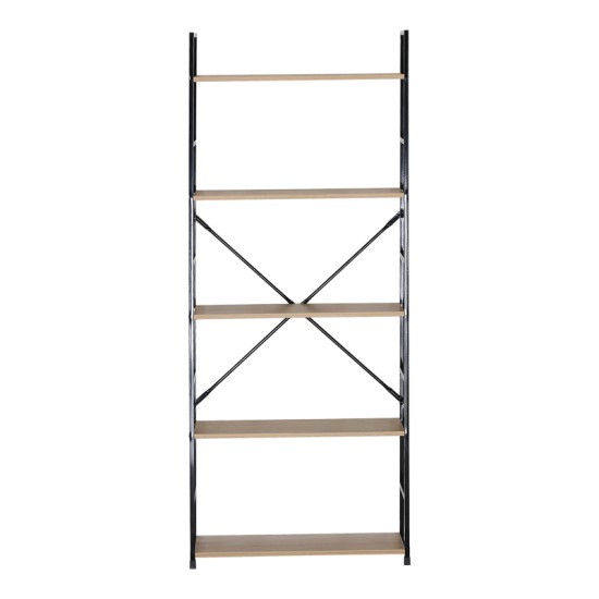 Βιβλιοθήκη Manlo  oak με μαύρο μέταλλο 58.6x23.5x144εκ