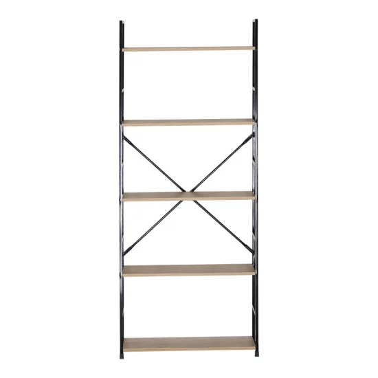 Βιβλιοθήκη Manlo  oak με μαύρο μέταλλο 58.6x23.5x144εκ
