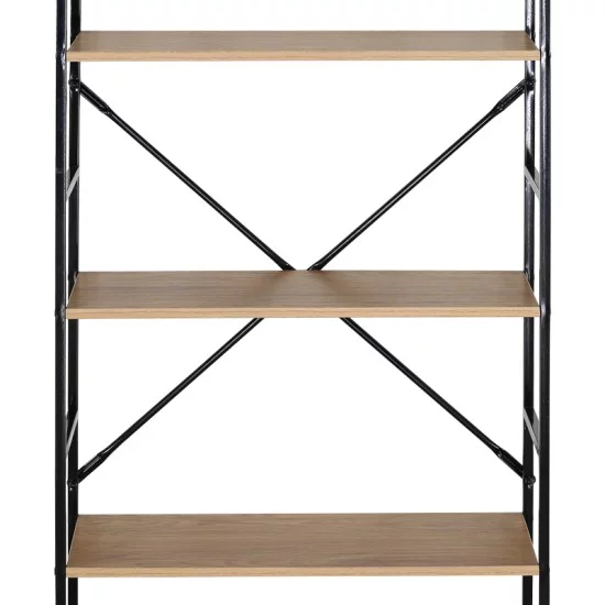 Βιβλιοθήκη Manlo  oak με μαύρο μέταλλο 58.6x23.5x144εκ