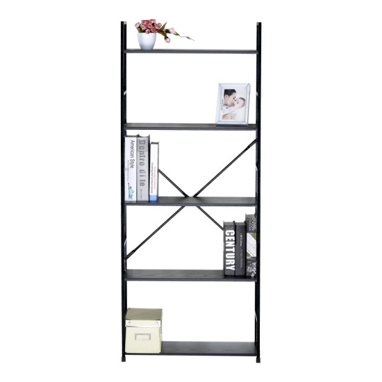 Βιβλιοθήκη Manlo  μαύρο μέταλλο 58.6x23.5x144εκ