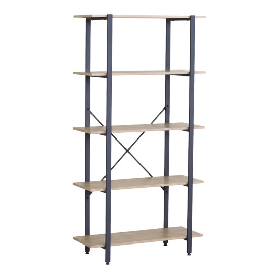 Βιβλιοθήκη Nebranzo  oak με μαύρο μέταλλο 80x34x155.3εκ