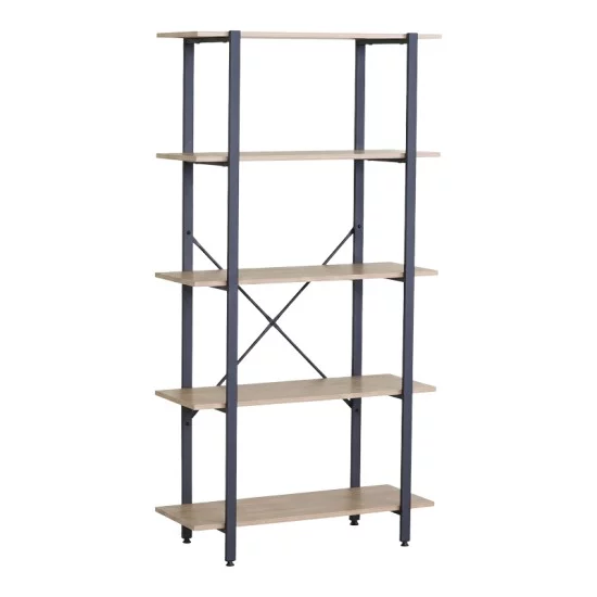 Βιβλιοθήκη Nebranzo  oak με μαύρο μέταλλο 80x34x155.3εκ