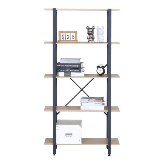 Βιβλιοθήκη Nebranzo  oak με μαύρο μέταλλο 80x34x155.3εκ