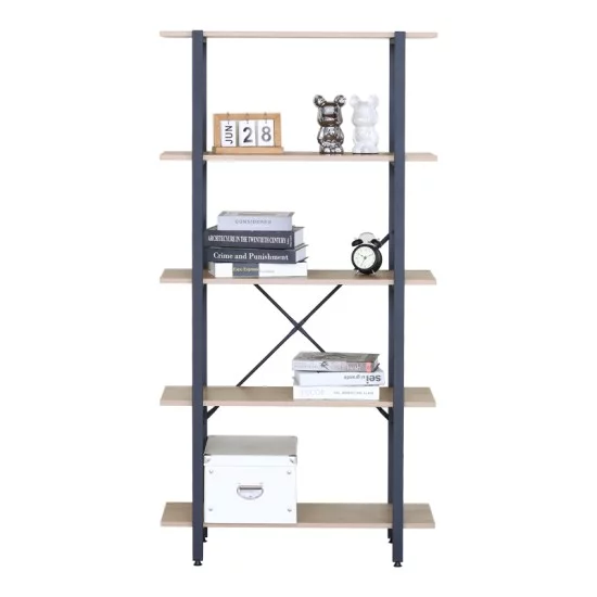 Βιβλιοθήκη Nebranzo  oak με μαύρο μέταλλο 80x34x155.3εκ