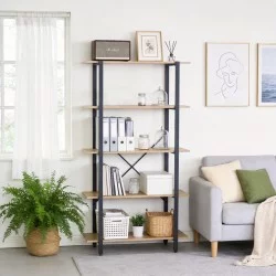 Βιβλιοθήκη Nebranzo  oak με μαύρο μέταλλο 80x34x155.3εκ
