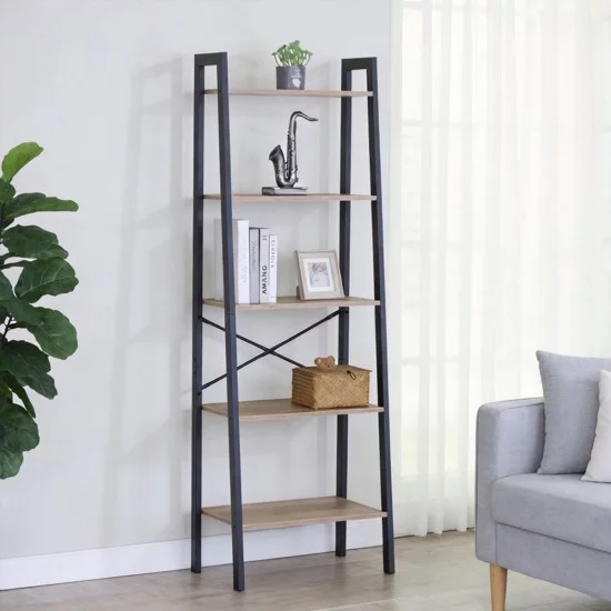 Βιβλιοθήκη Jebia  oak με μαύρο μέταλλο 56x37x172.2εκ