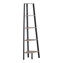Γωνιακή βιβλιοθήκη Arvia  oak με μαύρο μέταλλο 53.4x37.8x160.3εκ