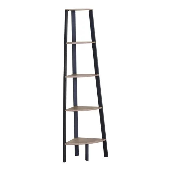 Γωνιακή βιβλιοθήκη Arvia  oak με μαύρο μέταλλο 53.4x37.8x160.3εκ