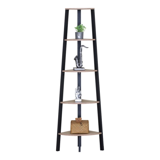 Γωνιακή βιβλιοθήκη Arvia  oak με μαύρο μέταλλο 53.4x37.8x160.3εκ