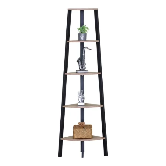 Γωνιακή βιβλιοθήκη Arvia  oak με μαύρο μέταλλο 53.4x37.8x160.3εκ