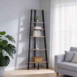 Γωνιακή βιβλιοθήκη Arvia  oak με μαύρο μέταλλο 53.4x37.8x160.3εκ