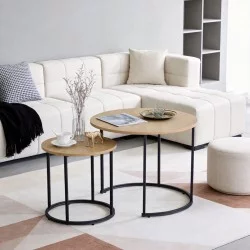 Τραπέζια σαλονιού Pelanda  σετ 2τεμ oak με μαύρο μέταλλο