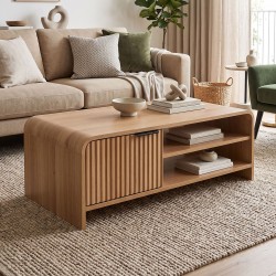 Τραπέζι σαλονιού Kelba  mdf σε φυσική απόχρωση 100x50x35,5εκ