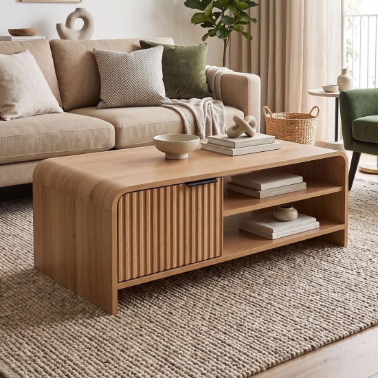 Τραπέζι σαλονιού Kelba  mdf σε φυσική απόχρωση 100x50x35,5εκ