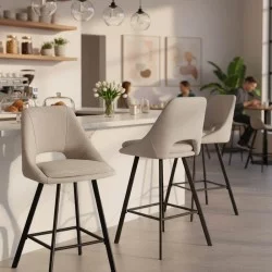 Σκαμπό μπαρ Initiate  κρεμ ύφασμα-πόδι μαύρο μέταλλο 48x56x98εκ
