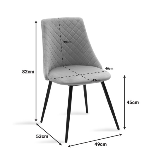 Καρέκλα Giselle  βελούδο γκρι-μαύρο χρυσό πόδι