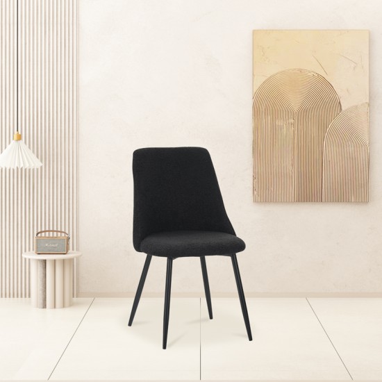 Καρέκλα Giselle  μπουκλέ ύφασμα σε μαύρη απόχρωση 51x52x82εκ