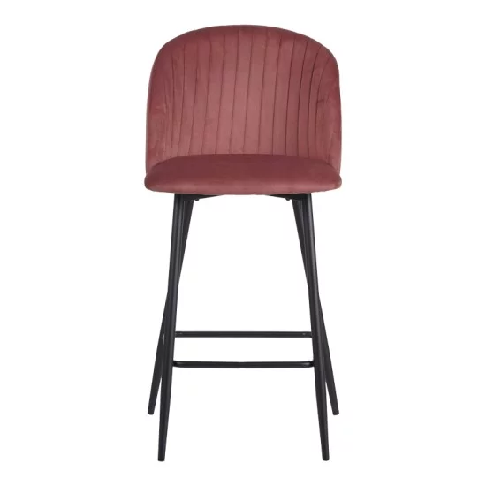 Σκαμπό μπαρ Barow  βελούδο σε σάπιο μήλο απόχρωση με μαύρα μεταλλικά πόδια 53x46.5x96.5