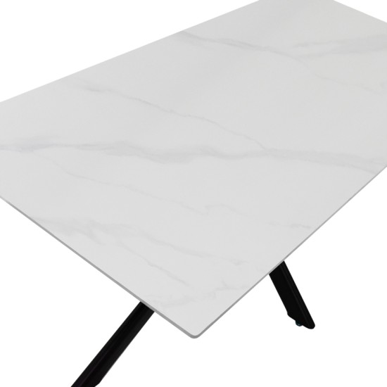 Τραπέζι Bethan  sintered stone λευκό-μαύρα μεταλλικά πόδια 180x90x75εκ--(Eλάχ.Ποσότητα:)