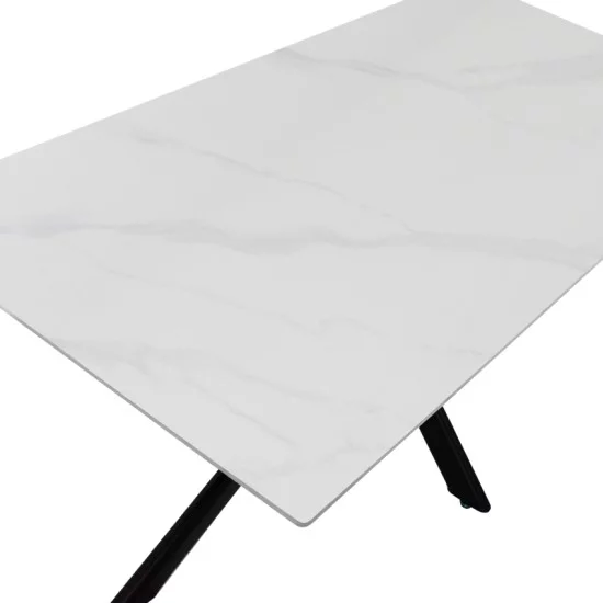 Τραπέζι Bethan  sintered stone λευκό-μαύρα μεταλλικά πόδια 180x90x75εκ