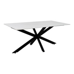 Τραπέζι Bethan  sintered stone λευκό-μαύρα μεταλλικά πόδια 180x90x75εκ