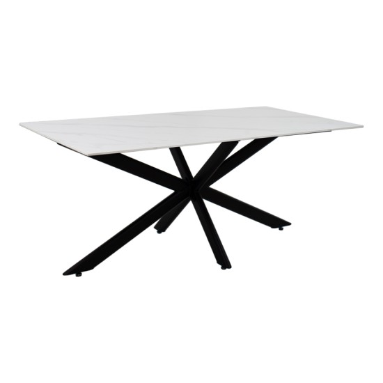 Τραπέζι Bethan  sintered stone λευκό-μαύρα μεταλλικά πόδια 180x90x75εκ--(Eλάχ.Ποσότητα:)