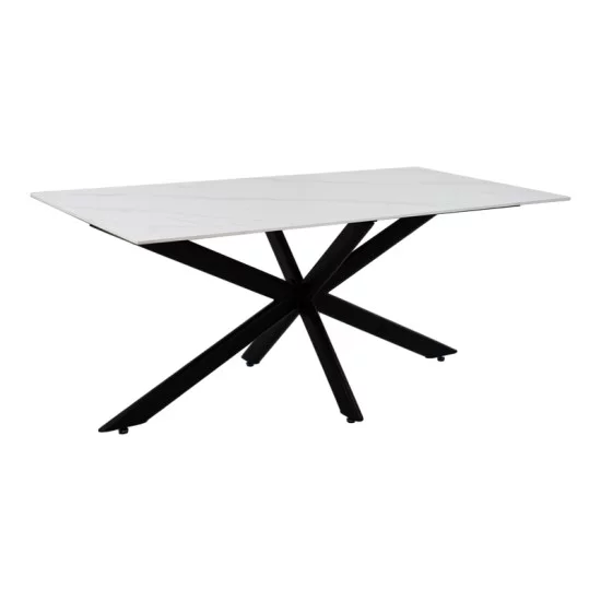Τραπέζι Bethan  sintered stone λευκό-μαύρα μεταλλικά πόδια 180x90x75εκ