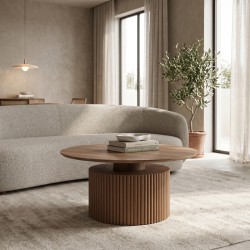 Τραπέζι σαλονιού Opols  mdf καρυδί Φ90x42εκ