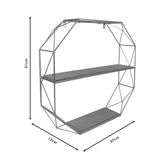 Ραφιέρα τοίχου Azira  μεταλλική χρυσό-φυσικό 57x12x51εκ Model: 104-000013